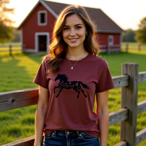 Tops - Soft Burgundy Horse Graphic Tee – Women’s Small, Comfy & Stylish